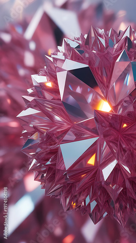 Abstract Pink Crystal Orb with Sharp Facets and Glowing Interior Light