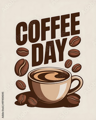 Celebrate national coffee day with cup and beans, celebration concept