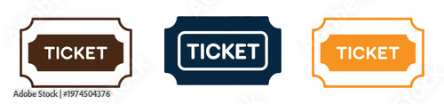 Ticket admit icon set. Movie ticket stub sign. Line raffle ticket icon. Cinema tickets icon element in flat simple style. Thin stroke editable icons
