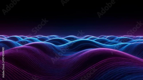 Abstract Neon Blue and Pink Glowing Waveform Lines Flowing Seamlessly on a Dark Digital Background