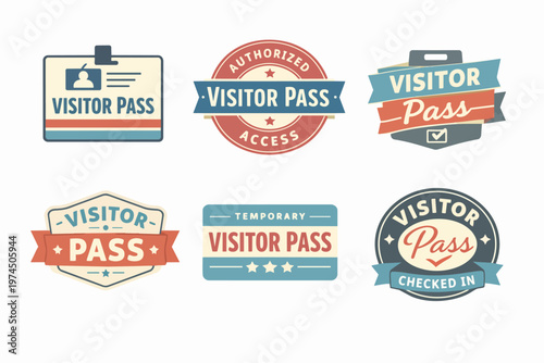 Visitor pass badges and identity cards set for business access and authorized temporary entry