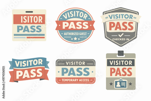 Different visitor pass badges and temporary access permission tags for authorized guests and event participants