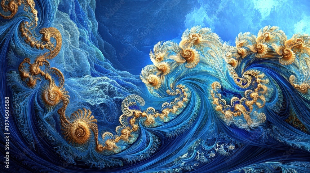 Fototapeta premium Intricate Ocean Wave Patterns with Abstract Swirls and Golden Tints