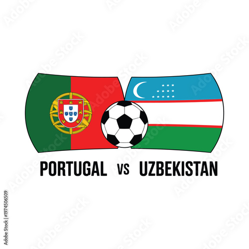 Portugal versus Uzbekistan A soccer match illustrated with national flags