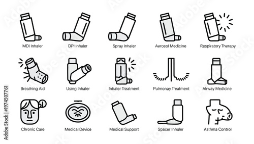 Healthcare Icons Set with Inhaler Nebulizer and Oxygen Mask
