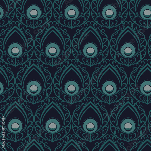 Plumes de paon ornementales graphiques pour impression motif au raccord