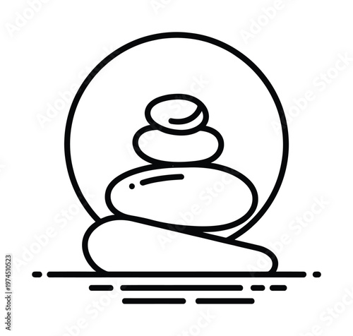 Minimalist vector of stacked stones inside a circle on a flat surface