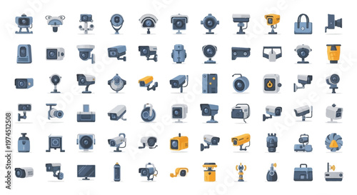 Surveillance Camera Icons Set: Security, Technology, and Monitoring Collection