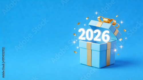 Blue gift box with 2026 text