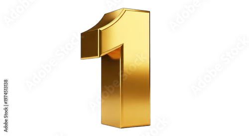 Golden number one 3D render isolated on transparent background