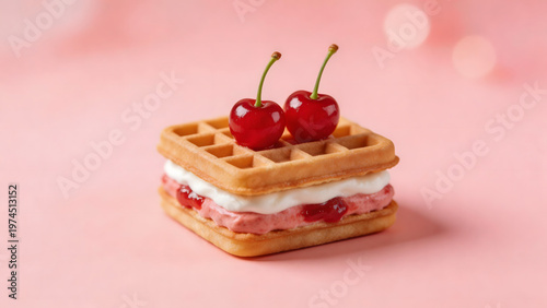 Waffle sandwich with cherries