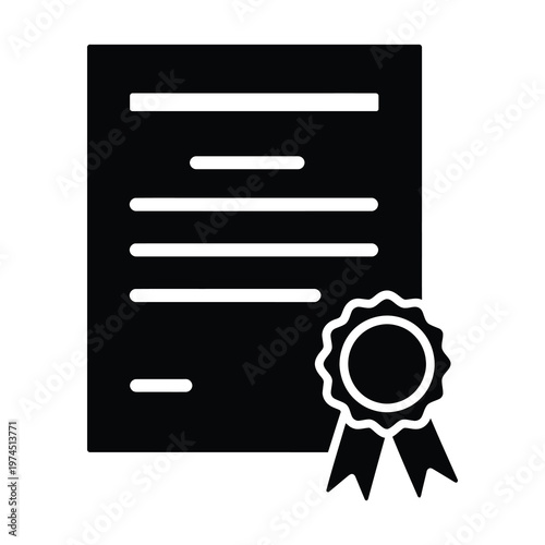 This vector features a formal document with a decorative rosette badge.