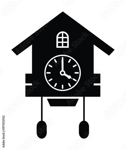 This vector shows a traditional cuckoo clock with dangling weights.