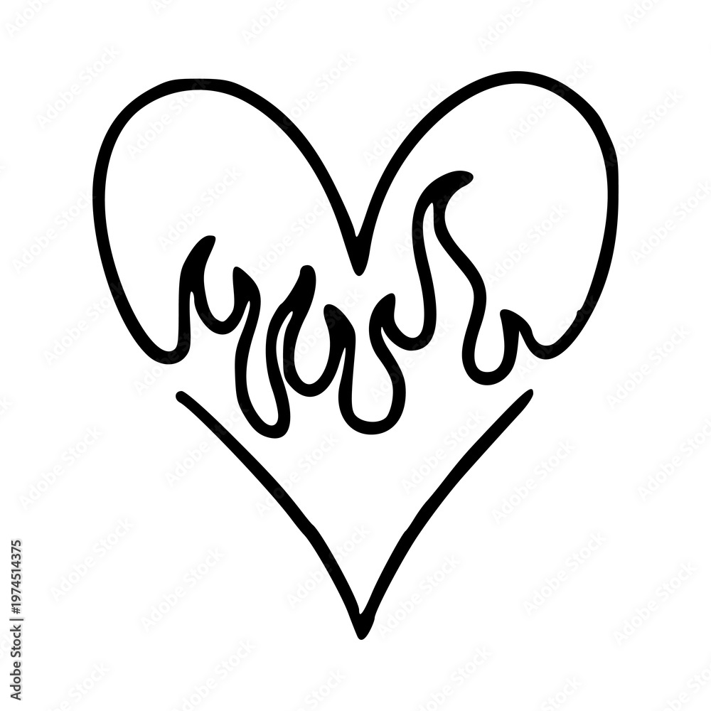 Obraz premium tribal flame heart tattoo flash - clean black line work
