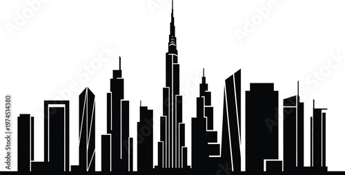 Modern city skyline with sleek skyscrapers and urban architecture design