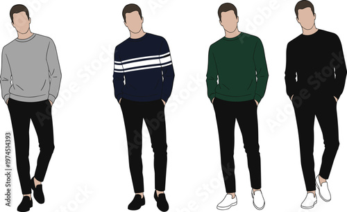 Men's modern crewneck sweater fashion set with faceless characters