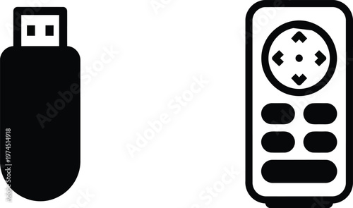 Vector graphic illustration of a USB flash drive and a remote control