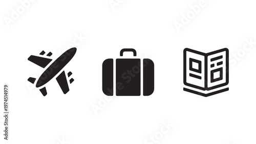 Travel Icons Set Including Airplane, Suitcase, and Map For Travel Agency Concepts