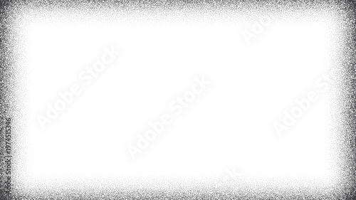 Black dotted stipple vignette background. Transparent dot rectangle frame. Soft rectangular frame with depth effect. Minimal abstract vector illustration.
