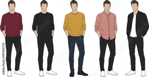 Men's modern t-shirt and polo shirt fashion set with faceless characters