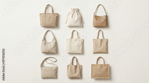 Minimal Canvas Tote Bag Set Collection Neutral Eco Friendly Fashion Flat Lay
