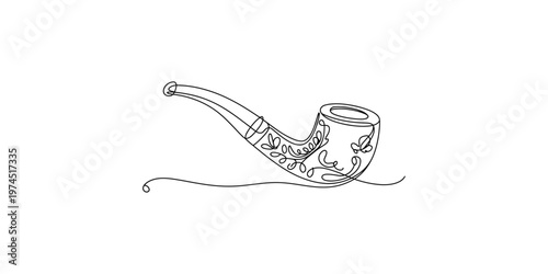 A decorative pipe with floral patterns drawn in a single line art style smoking pattern