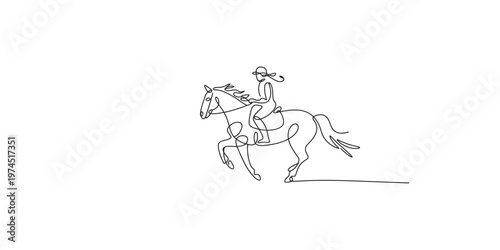 Line drawing of a horseback rider on a running horse in one continuous line minimalist