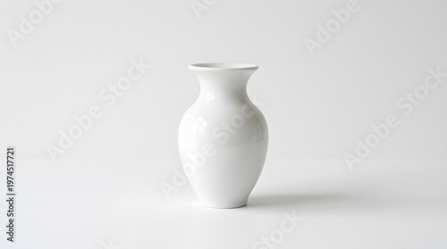 A smooth white ceramic vase with a graceful curved body and a subtly flared neck sits isolated on a plain white background in a simple still life studio shot