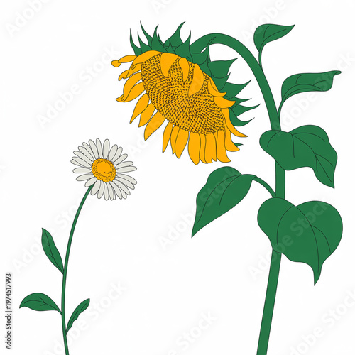 Realistic tall sunflower stem natural garden photo