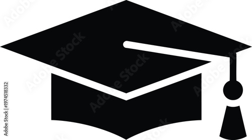 Black graduation cap icon with tassel representing academic success and higher education academic hat education