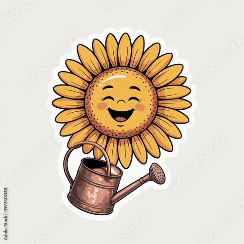 Happy sunflower in cup planter kawaii sticker
