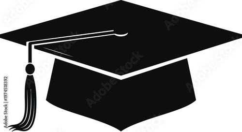 Black graduation cap with hanging tassel. academic achievement symbol for higher education university college