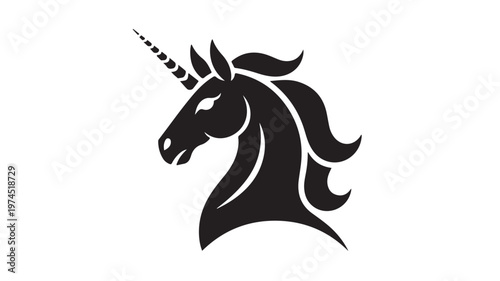 Unicorn Silhouette Vector Icon, Mythical Creature Head Profile for Fantasy Logo Design and Whimsical Branding