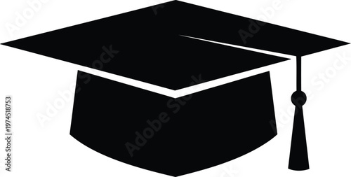 Simple black graduation cap icon with tassel black and white mortarboard academic graduation education