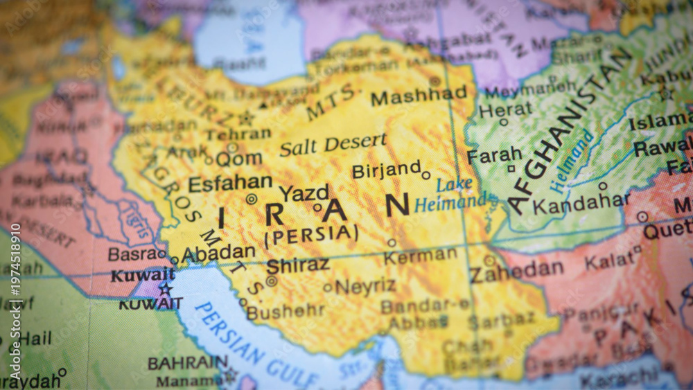 Naklejka premium Detailed map of iran persia with labeled cities and geographical features