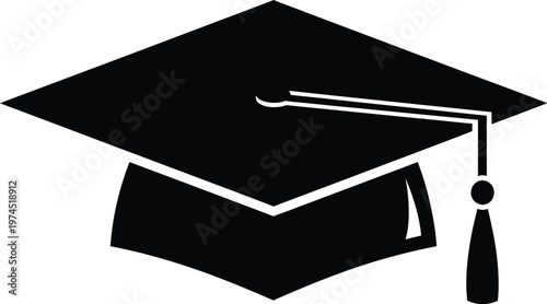 Black silhouette of a classic graduation cap with a tassel, symbolizing academic success and professional future