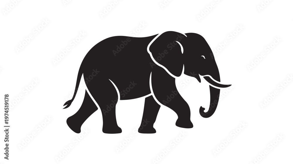 Obraz premium Elephant Silhouette Vector Graphic Walking Side View for Wildlife Conservation and Safari Branding