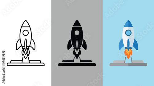 Rocket Ship Launching into Sky with Flames