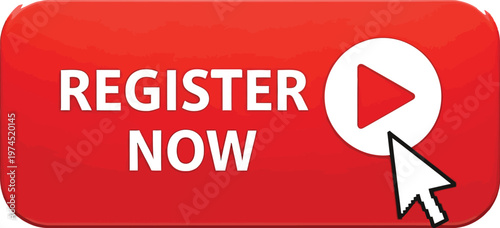 Red register now button with play icon and cursor