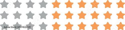 Yellow and gray star rating collection with 1 to 5 feedback levels, customer review stars for service evaluation and UI design
