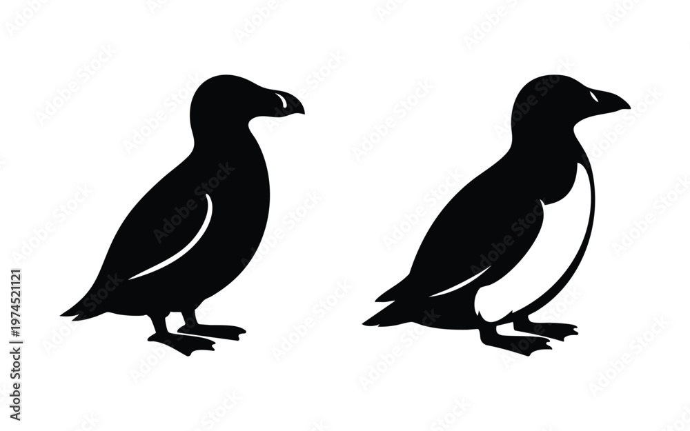 Fototapeta premium Set of two silhouettes of puffin birds