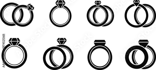 Collection of eight black and white ring icons in various styles