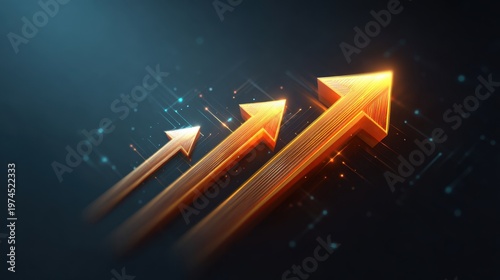 Abstract digital illustration of three golden arrows pointing upward against a dark background symbolizing growth, progress, and success in business ventures