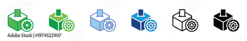 Ballot Box with Gear Icon Set, Voting System Configuration Symbol, Election Process Settings and Governance Flat Design Vector Illustration