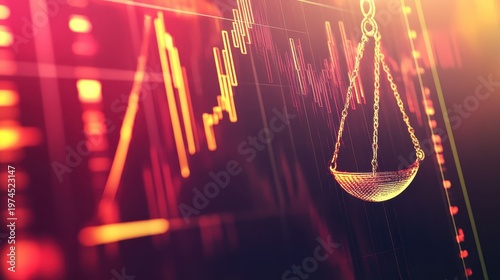 Financial Market Analysis and Legal Regulation, Depicting Economic Trends and Justice Scales in Warm Tones