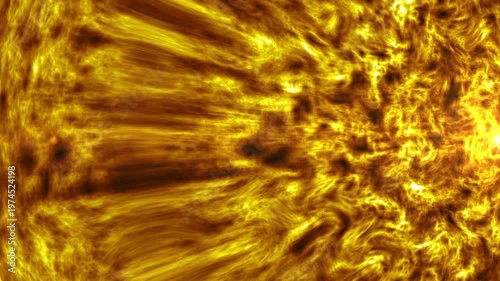 Golden fiery texture with flowing plasma motion, seamless loop animation of intense energy surface, abstract heat background, dynamic luminous effect