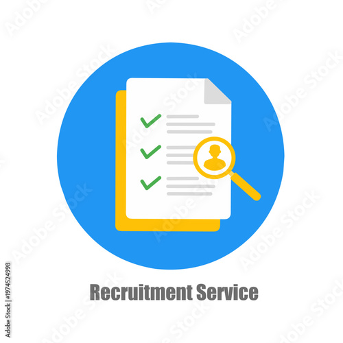 Recruitment Service Concept with Resume Checklist and Magnifying Glass, Candidate Screening, Hiring Process, Human Resources Evaluation Illustration