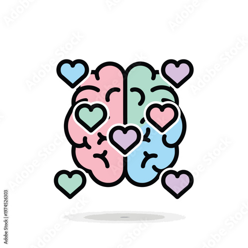 Brain with hearts love mind symbol.