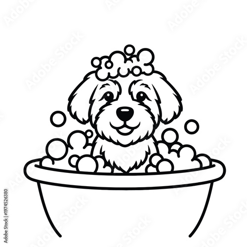 Cute dog taking a bath.