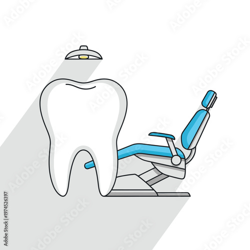 Dental chair next to giant tooth.